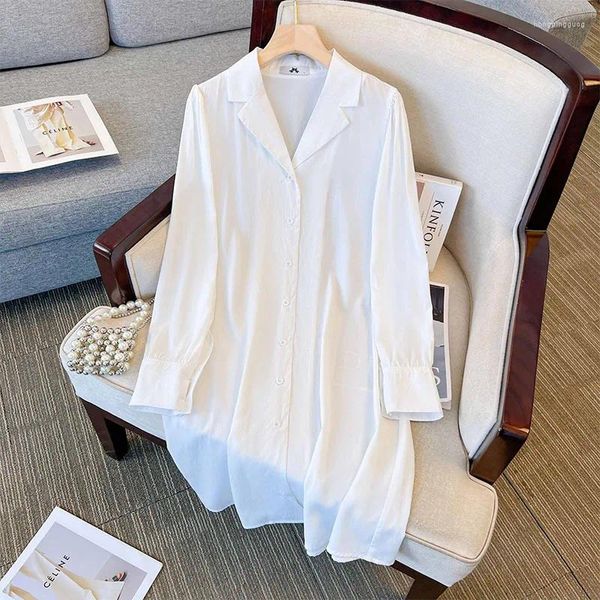 Robes grande taille 150Kg buste femme 151 automne mi-longue manches longues robe chemise blanc 4XL 5XL 6XL 7XL 8XL 9XL