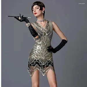 Plus size jurken 1920s dames pailletten driehoek zoom kleding mouwloze gouddraad borduurwerk Tassel Gatsby Party