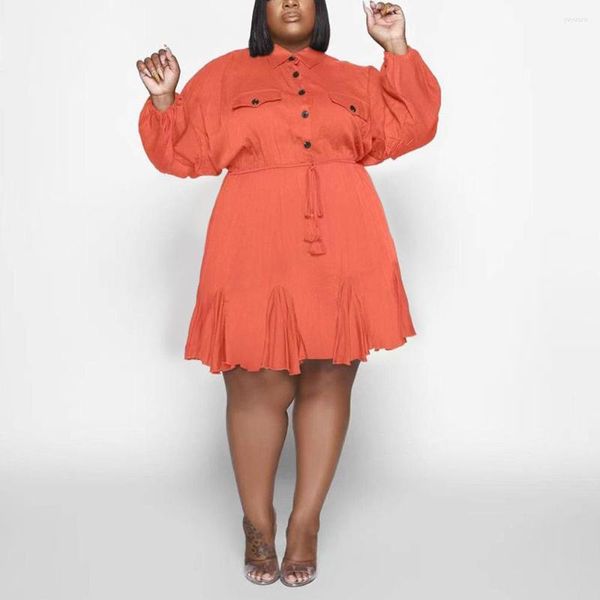 Grande taille robes 2022 automne hiver pour les femmes 4XL 5XL manches longues simple boutonnage ample élégant fête robe de soirée grand