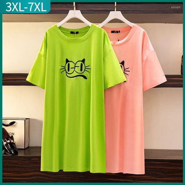 Grande taille robes 2022 été T-shirt robe pour femmes grand ample à manches courtes vert coton Mini 3XL 4XL 5XL 6XL 7XL