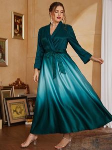 Plus size jurken 2022 Dames Spring mode grote maxi chic elegant groene lange mouw casual avondfeestje kledingplus