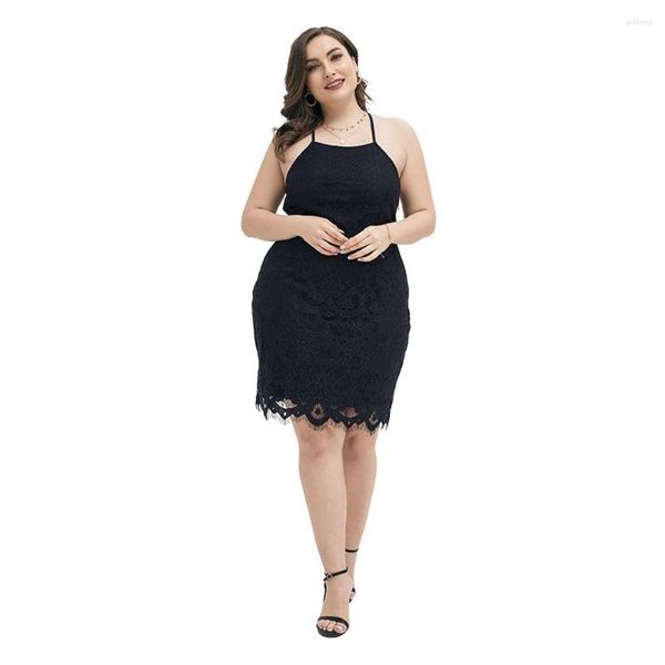 Grande taille robes 2023 mode noir dentelle robes d'été pour femmes vêtements féminins licou Sexy Club fête lumière été Mini robe