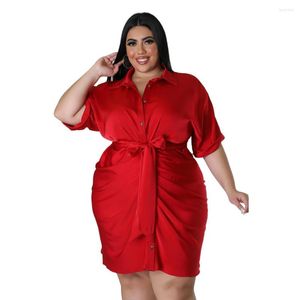 Plus size jurken 2023 Leer vrouwen kleden satijnen knop riem mode elegante doek vrouwelijk luxe rode jurk avondfeest 5xl in