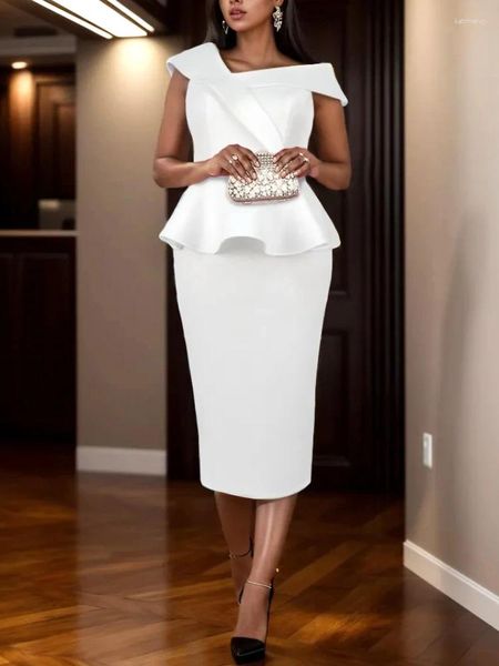 Robes de grande taille 2024 robe blanche fête femmes une épaule à manches courtes coupe ajustée Midi élégant anniversaire Club robes de soirée