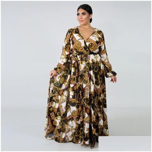 Robes de taille plus 3xl 4xl 5xl Summer Femmes plus grande robe en une seule pièce à manches longues