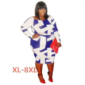Plus size jurken 4xl 5xl 6xl 7xl 8xl grote damesjurk met lange mouwen en geometrische print
