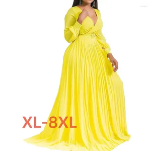 Robe grande taille 4xl 5xl 6xl 7xl 8xl pour femmes, jupe plissée croisée en V profond sur le devant et le bas, ourlet solide