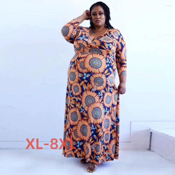 Robes grande taille 4xl 5xl 6xl 7xl 8xl imprimé à manches longues robe trapèze Sexy Club formel bohème