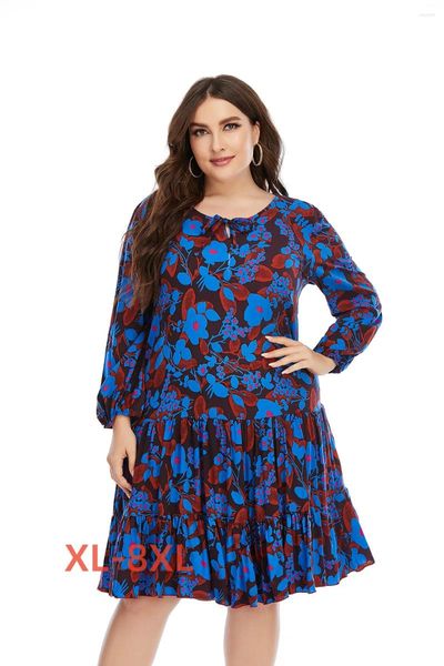 Robes grande taille 4xl 5xl 6xl 7xl 8xl printemps/automne grandes femmes à manches longues robe imprimée fête