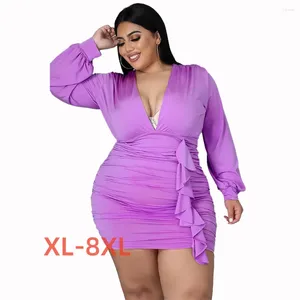 Robes grande taille 4xl 5xl 6xl 7xl 8xl robe femme couleur unie plissée Sexy hanche enveloppement grande