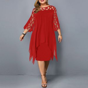 Plus size jurken 5xl maat feestjurk sexy elegant kanten mesh l6xl wit rood paars zwart blauw groen losse dameskolven 230519