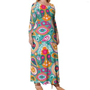 Plus size jurken 70s 60s Boho Retro Dress Hippy Chic Print Beach Lange Mouw Street Maxi Sexy Vestido 4xl 5xl