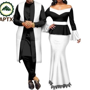 Vestidos de talla grande Ropa de pareja africana para hombres Robe 3PCS Set Match Women Maxi Vestidos Top y falda de sirena Amante Fiesta Ropa de boda Y22C041 230907