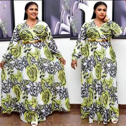 Vestidos de talla grande africanos para mujer Dashiki 2023 Spirng Slim Retro elegante manga larga fiesta plisado Maxi África ropa sin cinturón 230915
