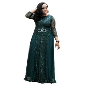 Plus size jurken African Plus size dames jurken zomer herfst kanten lozwork pailletten elegante midi -jurken voor avondfeestje slijtage 230517