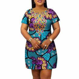 Plus size jurken Afrikaanse vrouwen plus size jurk casual stijl Ankara bedrukte stof losse ronde hals casual jurk A2225145 230620