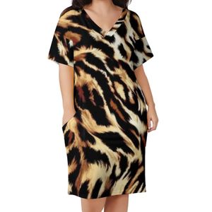 Plus size jurken Animal Chic Dress Grootte Leopard Print Basic Casual Ladies Summer Short Sleeve Trendy Birthday cadeau 230519