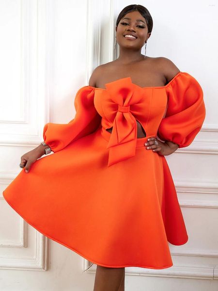 Robes de taille plus aomei robes de bal s'habille pour les femmes orange hors épaule découpées en ligne de mariage d'été.