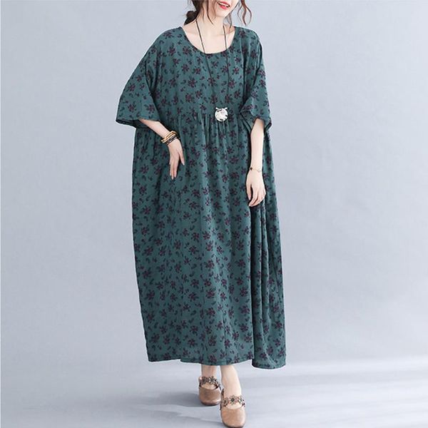 Robes grande taille BBIG été femmes mode élégant imprimé à carreaux hauts épissés dames femme grande longue décontracté coton volants tunique robe