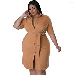 Plus size jurken grote mooie dames jurk halve mouw vrouwelijke gewaad girls riem vestidos single breasted elegante kantoor dame's