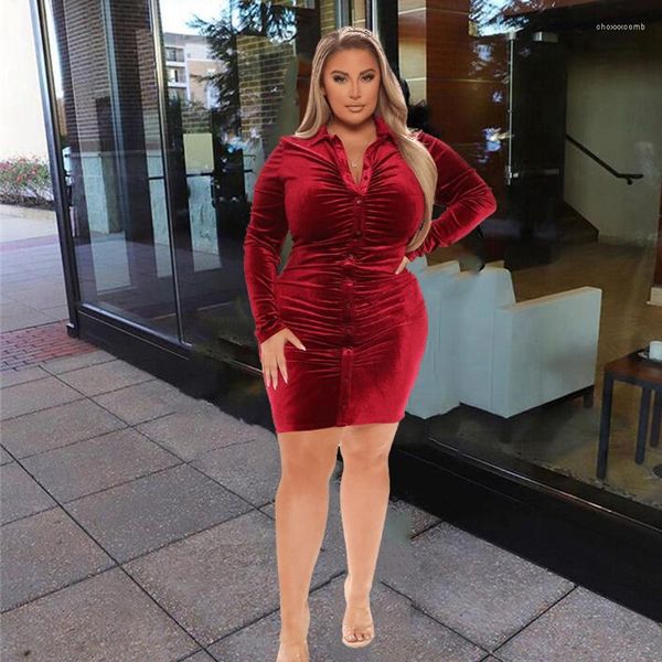 Vestidos de talla grande vestido grande señora terciopelo rojo Sexy ceñido al por mayor manga larga mujer camisa de terciopelo fiesta gota