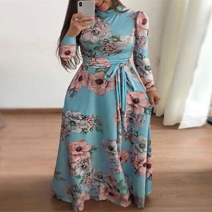 Plus size jurken grote damesbloem boho bedrukte jurk v-neck lange mouw sexy l-5xl maxi vintage elegante casual robeplus