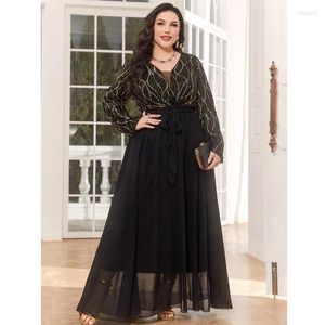 Plus size jurken Black glanzende chiffon losse luxe avond maxi moslimjurk 4xl 5xl feest banket elegant