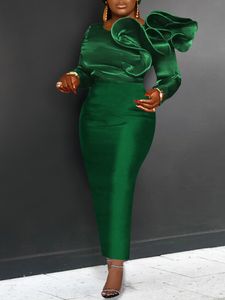 Plus size jurken bodycon chique en elegante vrouw avondjurk vintage sexy o-hals schede ruches lang vestido groen kerst kantoor dame 230201