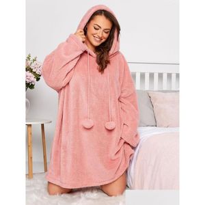 Robes de grande taille Casual Automne Hiver Teddy Robe à capuche Femmes Manches longues Poche avant Lâche Snle Vêtements 6XL 7XL Livraison directe A Dhr16