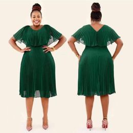 Plus size jurken Casual geplooide jurk Afrikaanse dames streetwear v nek ruche een lijn kantoor dame ol midi zomervestidoSplus