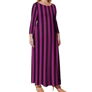 Plus size jurken kersenroze gestreepte jurk verticale strepen trendy print maxi lange mouw streetwear boho strand cadeau
