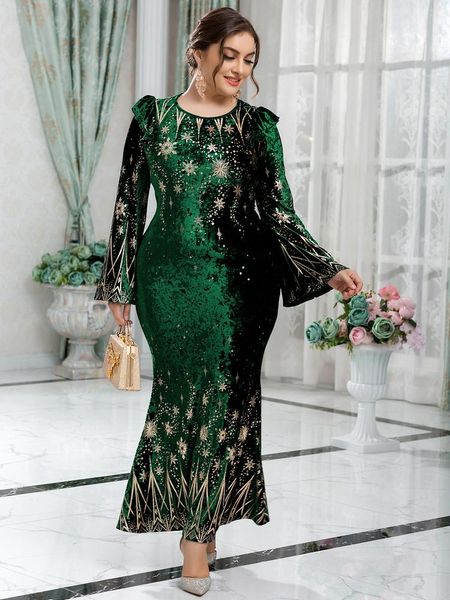 Robes de grande taille Chic élégant grand Maxi 2022 femmes printemps vert luxe à manches longues soirée Robe africaine vêtementsPlus