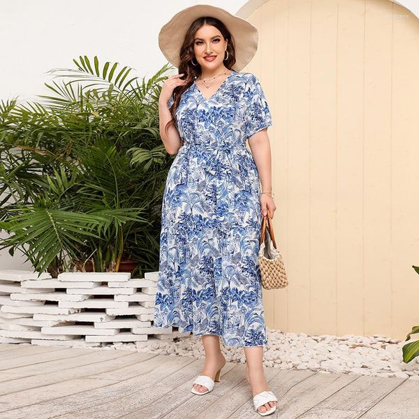 Robes grande taille vêtements pour femmes potelées fête plage longue élégante 4xl 5xl 6xl 2023 robe de soirée d'été grandes tailles FC75