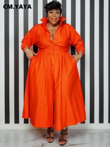 Plus size jurken cm.yaya vintage maat vrouwen enkele borsten revers kraag met lange mouwen grote swing shirt mode maxi smokjurk Vestidos 230811