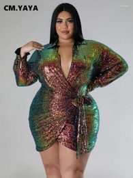 CM.YAYA – robe mi-longue moulante à manches longues pour femmes, tenue de soirée, Sexy, Chic, avec paillettes sur le côté, grande taille, 2024