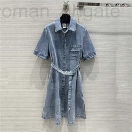 Vestidos plus size designer camisa jeans para mulheres saias bordadas primavera verão moda vestido com cinto de metal y7o2