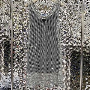 Plus size jurken designer mouwloze damesjurk zwart satijnen sling strass glanzend hol vest 2 stuks setcasual mode veelzijdig 4XHH