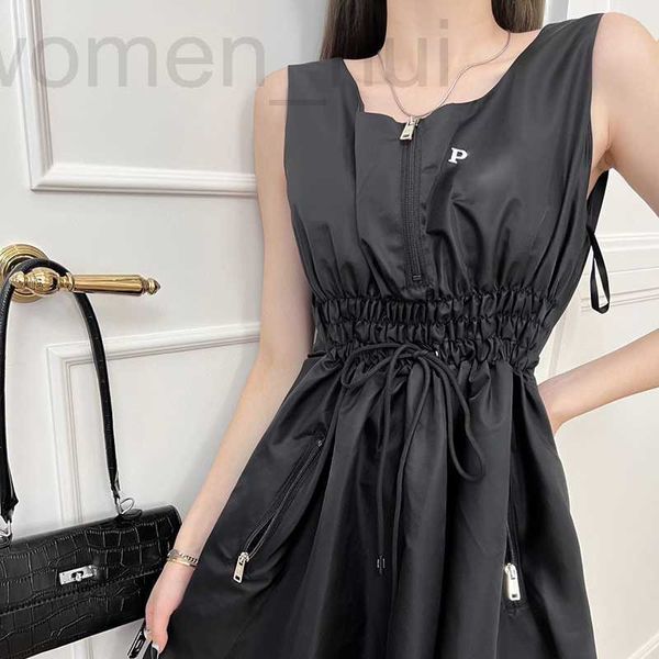 Vestidos de talla grande diseñador Mujer Vestido de cintura elástica Carta de moda Estampado Cremallera negra Diseños casuales para niñas Camisa de vacaciones VZIC