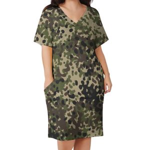 Vestidos de talla grande Vestido informal con estampado de camuflaje digital Mujer Flecktarn Camuflaje Militar Moderno Verano Cuello en V Ropa de calle Tamaño 230519