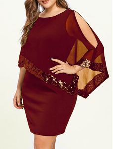 Grote maten jurken Elegant Geometrisch Print Kerstfeest Herfst Chic Mode Gelaagd Bell Sleeve Midi Rood 2022 Dames