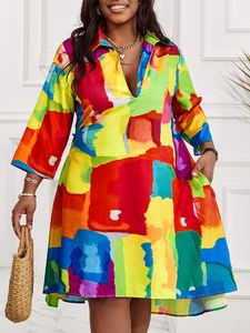 Plus Size Jurken Jurk Voor Vrouwen 2023 Casual Size Abstracte Print Flowy Shirt Vestidos De Mujer Elegante Boho Mini gewaad Vrouwelijke 230713