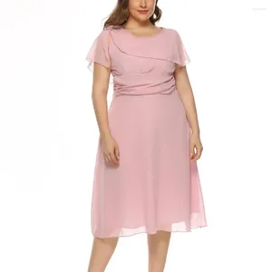 Vestidos de talla grande Vestido elegante de verano de doble capa plisado con dobladillos irregulares hasta la rodilla para mujer