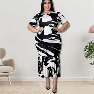 Grande taille robes Robe femmes été à manches courtes à volants Long Maxi élégant bureau dame sirène Robe Femme Vestiods 2023 pull courbe