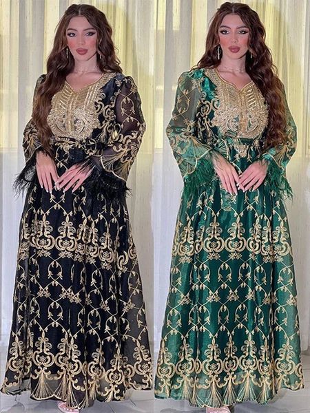 Robes grande taille Eid musulman maroc Robe pour femmes Abaya Jalabiya plume broderie fête Dubaï Abayas caftan Islam robes Robe arabe 231128