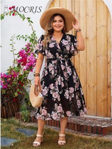 Plus Size Jurken Elegant en Casual Gebogen 4xl Vrouw Avondfeest Zomer Lange Bloemen Skinny Getailleerde Jurk Met Grote Zoom