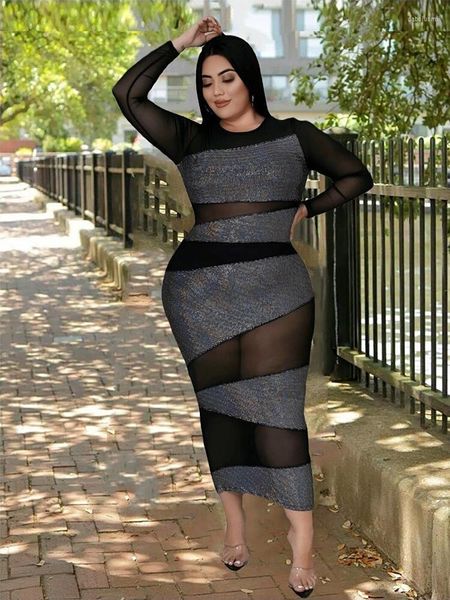 Robe grande taille élégante et décontractée pour femmes, avec diamants, Sexy, transparente, maille serrée, noire, vente en gros, goutte en vrac