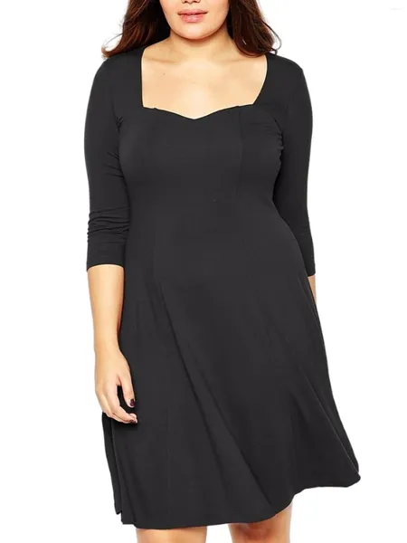 Robe de soirée élégante à manches 3/4 pour femmes, grande taille, col carré, longueur aux genoux, ligne a, grand travail, bureau, 6XL 7XL