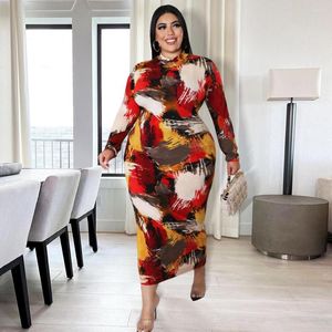 Robes grande taille élégant pour les femmes bloc de couleur ourlet fendu moulante robe mi-longue géométrique imprimé jupe longue