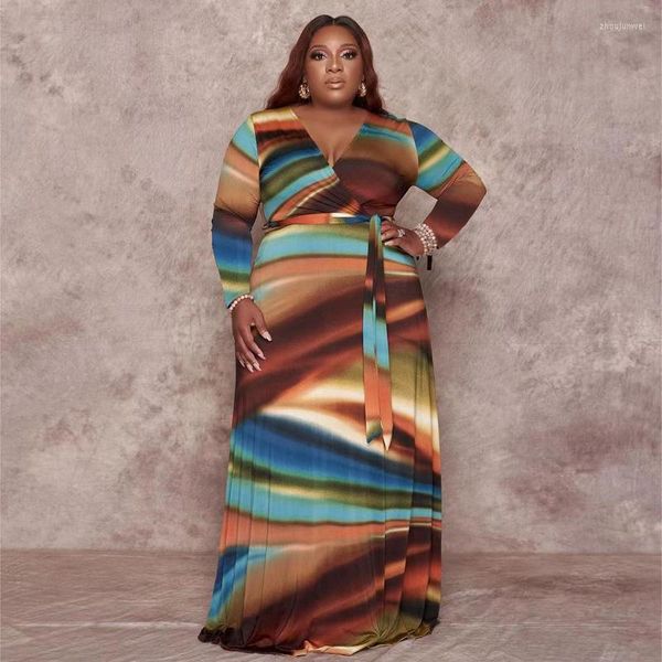 Grande taille robes élégantes pour les femmes à manches longues imprimer tenue 2023 automne fête robe de soirée de luxe Vestidos en gros