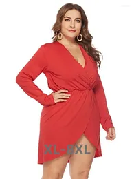 Plus Size Jurken Elegante Lange Mouw V-hals Onregelmatige Mini Dres Vrouwen Slim Fit Hoge Taille Casual Jurk Dames Zomer 3xl 4xl 5xl 6xl